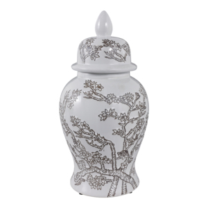 Vaso Decorativo in Ceramica a Forma di Tempio con Fiori di Ciliegio e Coperchio per Arredamento Casa, Camera da Letto, Soggiorno - Product Image 1