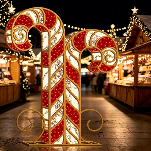 Sculptures de cannes à sucre rouges et blanches qui ajoutent un rythme vertical festif aux allées des parcs, aux places publiques et aux entrées de voies d'accès d'hôtels - Product Image 1