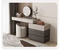 Table de salle de bain et de maquillage moderne en bois de cire blanc massif avec miroir sur pied, rangement multifonctionnel et design durable