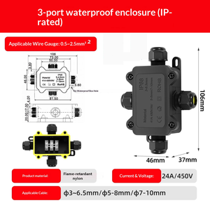 3-port IP68 <b>Waterproof</b> Junction <b>Box</b> 46x37x106mm Flame-retardant Nylon Cable Enclosure 24A 450V Terminal <b>box</b> - Product Image 2