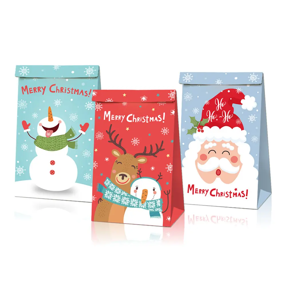 Christmas Gift Bag with Special Design Reusable Craft Paper Boxes for Presents Candies Cookies Bundle Xmas Theme Gift Wrapping