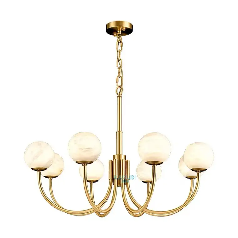 Albâtre naturel 8L boule salon luxe plafond lustres en laiton lampes suspendues plafond luxe moderne suspension