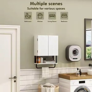 Meiyani Farmhouse Salle de bain cannelée suspendue au mur 2 portes Armoire de rangement pour toilettes à médicaments à 3 niveaux avec étagère réglable - Product Image 4