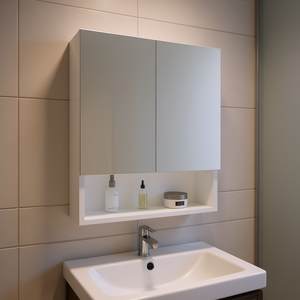 Gabinete de Medicamentos Colfax Blanco de 2 Puertas con Espejo, Estante de Almacenamiento para Baño Montado en la Pared, Diseño Rectangular Minimalista - Product Image 2