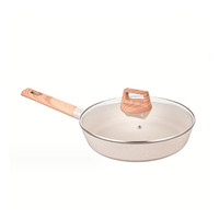 Set peralatan masak induksi aluminium putih 10 buah, panci masak anti lengket kualitas tinggi gagang kayu untuk Penggunaan dapur rumah