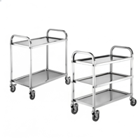 Chariot de service alimentaire portable en acier inoxydable à 2 et 3 niveaux, avec tubes carrés, pour hôtels