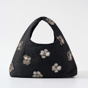 High quality new creative tote bag for women - denim <b>handbag</b> with vintage and exquisite flower sequins - ladies' <b>small</b> bag - Product Image 4