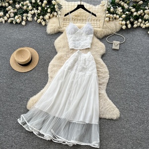 2026 Summer 2 Piece Set for Women Top and High Waist <b>Patchwork</b> Mesh <b>Skirts</b> Set - Product Image 3