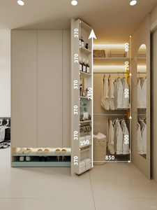 Système de dressing multifonctionnel avec étagère à chaussures et étagère haute et étroite, armoire de rangement moderne pour entrée avec éclairage LED - Product Image 2