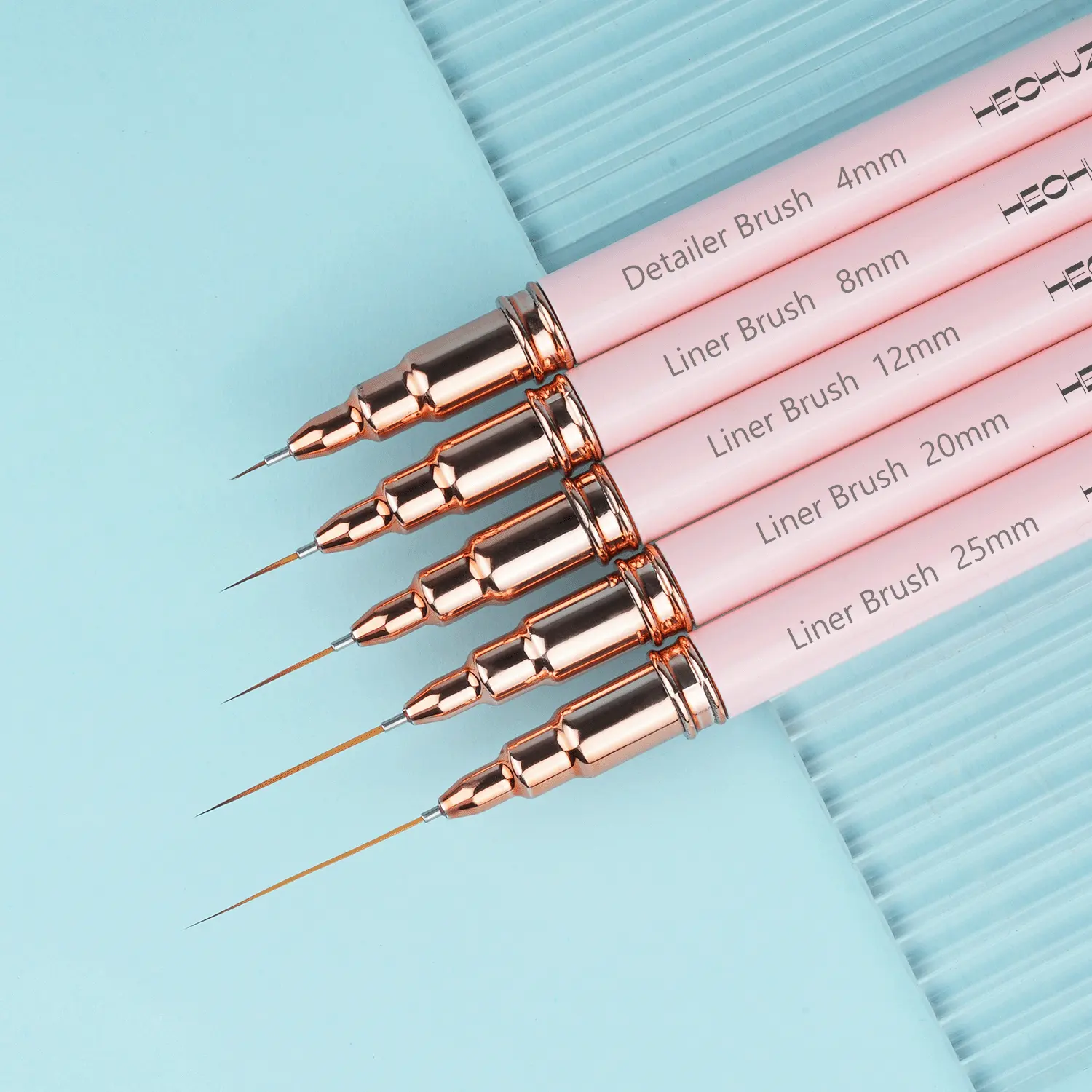Professional Private Label Custom Logo Pink Metal Gel Polish Brushes Nail Art Extension Liner Drawing Brush 4 8 12 20 25mm