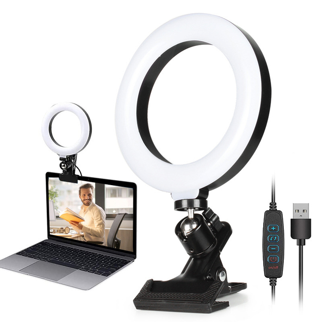 YEAH 3 Light Modes & 10 Level Dimmable 6'' Inch Selfie Ring Light with Clamp Mount for Laptop, Video Conference Lighting