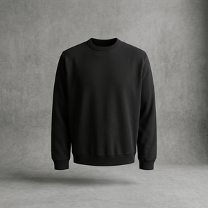 Sudadera Negra de Cuello Redondo para Hombre, 100% Algodón, Corte Regular, Informal, de Punto, Color Sólido, Manga Larga, para Otoño - Product Image 2