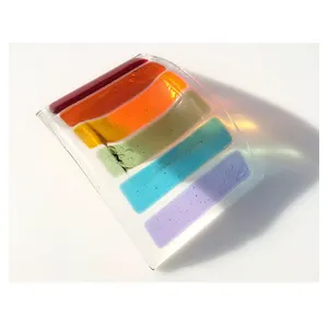 Fused Glass Arch Bridge Candle Holder Rainbow Color Tealight Center Concave Arch Bridge Fused Glass Candlestick Wholesale Price