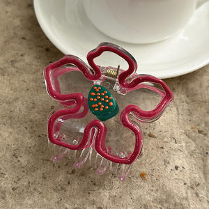 Pince à cheveux en plastique haut de gamme, style européen et américain, transparente, couleur AB, motif fleur d'œuf, dégradé, tendance internationale - Product Image 5