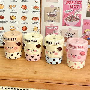 Dragon Pavilion Ceramic Milk Tea <b>Cup</b> <b>With</b> <b>Straw</b> 301-400ml <b>Reusable</b> Gift For Women Office Home Use - Product Image 2