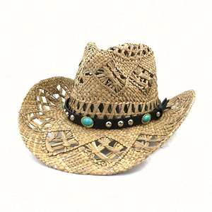 Sombrero de Vaquero con Plumas, Estilo Nuevo, Cómodo, Natural, Hueco, Sombrero Mexicano para las Cuatro Estaciones, Viajes, Fiestas, Deportes, Pesca, Negocios - Product Image 1