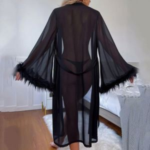 Compensação cardigan pijama sexy japonês noite vestido simulado pena roupão - Product Image 4