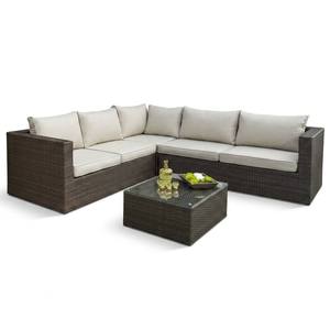 Muebles <span class=keywords><strong>de</strong></span> Ratán para Balcón, Fácil Montaje, Resistentes a la Intemperie, Mesa <span class=keywords><strong>de</strong></span> Centro Cuadrada <span class=keywords><strong>de</strong></span> Vidrio en Forma <span class=keywords><strong>de</strong></span> L para Patio, Muebles para Chatar en el Jardín - Product Image 1