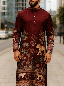 Abito da uomo con stampa 3D, colletto alla coreana, stile musulmano, per feste, personalizzabile, all'ingrosso, per negozi europei e americani di abbigliamento islamico - Product Image 5