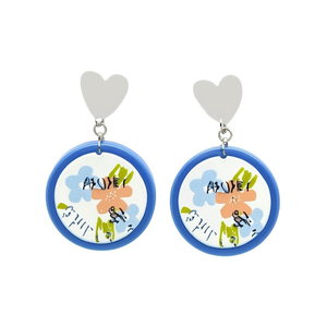 Orecchini pendenti dipinti con design floreale, forma rotonda, ciondolo a cuore bianco, gioielli alla moda, 12 pezzi - Product Image 1