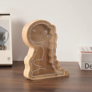Hucha de dinosaurio de madera maciza con estante extraíble, adorno de escritorio para niños, caja de dinero - Product Image 1