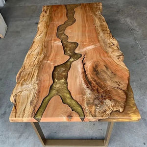 Table de salle à manger de luxe de dalle de résine époxy de restaurant de cuisine de café en bois massif de noyer de rivière prix bon marché direct d'usine - Product Image 4
