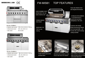 Parrilla de <span class=keywords><strong>Gas</strong></span> Moderna para Barbacoa con 8 Quemadores y Dispositivos de Seguridad, Certificación CE, para <span class=keywords><strong>Cocina</strong></span> al Aire Libre - Product Image 6