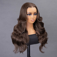 ISEE Nouvelle Perruque Ondulée Coupée en Dégradé Marron Chocolat #4, Prête à Porter, Lace Closure 7X5, Sans Colle, Cheveux Humains pour Femmes