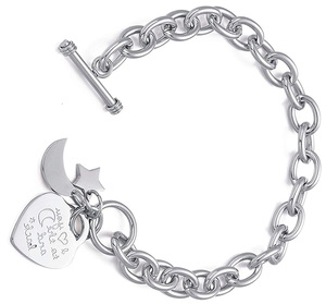 Grabado de palabras "<span class=keywords><strong>I</strong></span> Love You to the Moon and Back" y corazón Luna estrella Acero inoxidable encanto alternar pulsera - Product Image 6