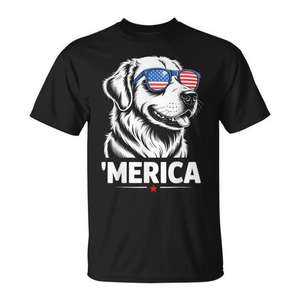 Camiseta Merica Dog de manga corta con cuello redondo, unisex, para adultos, diseño patriótico de la bandera estadounidense - Product Image 1