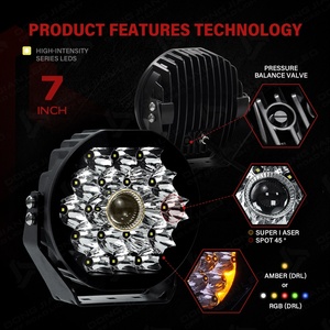 Faro Rotondo da 7 Pollici per Moto Jeep Giallo, Luce di Guida LED RGB Super Luminosa per Fuoristrada 4x4, Faro Spot per Paraurti Auto, Luce Diurna DRL - Product Image 3