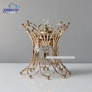 new design custom metal holder luxury gold plated iron incense burner with cover
