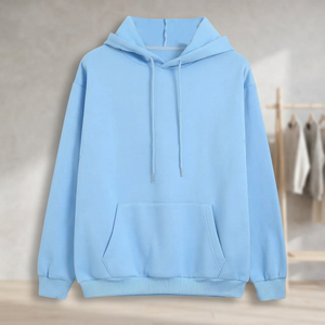 เสื้อฮู้ดดี้ผู้ชายสีฟ้าอ่อนทรงโอเวอร์ไซส์ แขนยาว กระเป๋าสีพื้น สไตล์ลำลอง ผ้าเฟรนช์เทอร์รี่ถัก สำหรับฤดูใบไม้ร่วง - Product Image 2