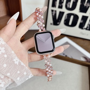 Correa de Reloj Elegante con Perlas y Diamantes de Imitación para iWatch <span class=keywords><strong>Serie</strong></span> 11, Brazalete de Repuesto de Lujo para <span class=keywords><strong>Mujer</strong></span>, Correa de Joyería para Apple Watch - Product Image 4