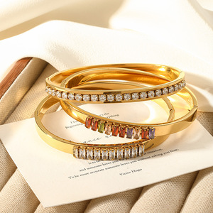 Gioielli da Donna all'Ingrosso, Bracciali e Braccialetti in Acciaio Inossidabile Placcato <span class=keywords><strong>Oro</strong></span> 18k con Zirconi Incastonati - Product Image 2