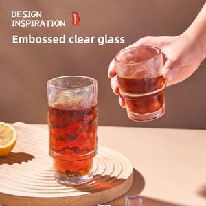 Collection de verres vintage empilables avec texture gaufrée tournesol et glacier, verres à jus et à café étincelants - Product Image 3