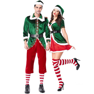 Costume <span class=keywords><strong>de</strong></span> cosplay <span class=keywords><strong>de</strong></span> Père Noël pour adulte, lutins <span class=keywords><strong>de</strong></span> Noël pour adultes, tenue assortie en velours polaire pour homme et femme pour Noël en famille - Product Image 2