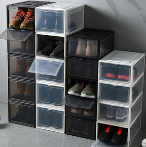 Caixa Organizadora de Sapatos Empilhável em Acrílico Transparente com Logo Personalizado, Caixa de Armazenamento Plástica Preta para Quarto - Product Image 6
