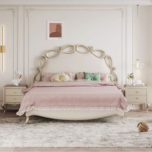 Cama de Madera Maciza de Estilo Americano, Ligera y de Lujo, de 1.8 m, Cama Doble para Dormitorio Principal, Estilo Europeo, Cama de Princesa con Arco, de Alta Gama, Estilo Francés Moderno - Product Image 2