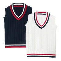 Gilet sans manches en tricot épais col en V style preppy automne/hiver, uniforme scolaire, couleur contrastante, coton-polyester