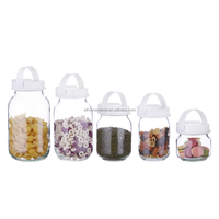 Pot Mason en verre de qualité supérieure, classique, de qualité alimentaire, à large ouverture, étanche, hermétique, avec poignée pliable pour la cuisine