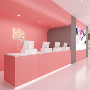 Exhibidor de Cosméticos de Madera Personalizado, Mueble de Exhibición con Iluminación LED, Mostrador de Recepción para Tienda de Cosméticos - Product Image 1