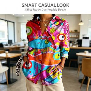 Nuova Camicia Estiva <span class=keywords><strong>da</strong></span> <span class=keywords><strong>Donna</strong></span> 2026 a Maniche Lunghe in Poliestere con Stampa 3D, Moda Europea e Americana per Uso Quotidiano - Product Image 3