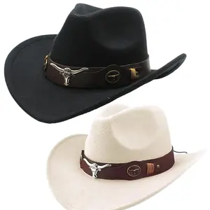 Ücretsiz örnek özel Sombrero klasik düz renk düz toplu keçe kovboy şapkası erkekler için yetişkin batı şapka kovboy parti