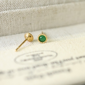 อาซูโอ 18K ทองคำแท้สีเหลืองมรกตธรรมชาติทรงกลมคลาสสิกต่างหูแบบมินิของขวัญสำหรับสุภาพสตรีและเด็กน่ารัก - Product Image 5