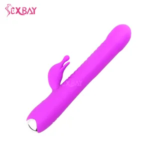 Sexbay vibrator kelinci g-spot ganda silikon, mainan seks wanita vibrator kelinci untuk tempat tidur merek kustom