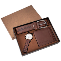 Ensemble cadeau 3-en-1 MIDU Portefeuille + Ceinture + Montre pour homme - Saint-Valentin et occasions professionnelles Modèle M-GS304 Noir/Marron