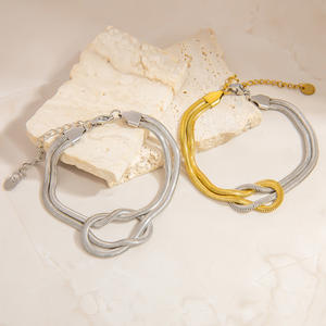 Stainless Steel Bracelet For Women 18k Gold Plated <b>Titanium</b> Snake <b>Chain</b> Knotted Design Fashion Jewelry - Product Image 4