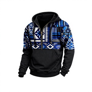 Pull à capuche zippé pour homme, style ethnique vintage, imprimé uni, en polaire, idéal pour l'hiver et les activités de plein air – Nouvelle collection très prisée - Product Image 1