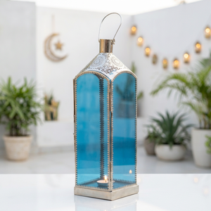 Manufacturers from India Colored Glass <b>Silver</b> Metal Moroccan Candle <b>Lantern</b> for Home & Patio Decoration - Product Image 1